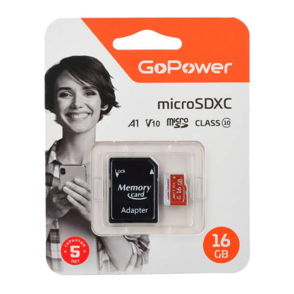 16Gb Карта памяти GoPower microSD UHS-1 U3 10 class+SD адаптер - интернет-магазин Сотомикс в Вологде