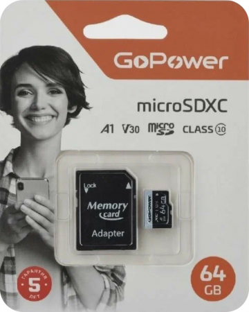 64Gb Карта памяти GoPower V30 microSD (10 class) - интернет-магазин Сотомикс в Вологде