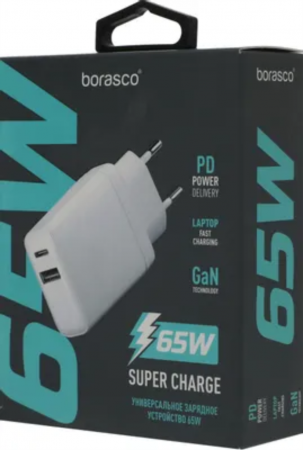 СЗУ-адаптер BoraSCO USB-A + Type C PD+QC 65W белое (52584) - интернет-магазин Сотомикс в Вологде