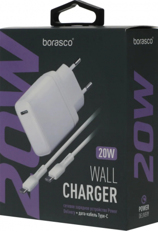 СЗУ BoraSCO PD 20W + Дата Кабель Type-C - Type-C 3A 65W 1m белое (50635) - интернет-магазин Сотомикс в Вологде