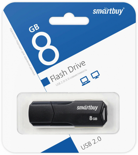 Флэш-память Smartbuy Clue Series USB 2.0 8Gb Black - интернет-магазин Сотомикс в Вологде