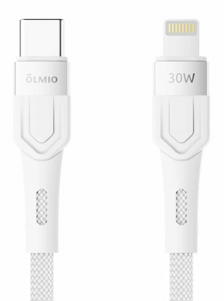 Дата Кабель Olmio Bolt Type-С - Lightning 1,2m 30W PD текстильная оплетка, белый (041708) - интернет-магазин Сотомикс в Вологде