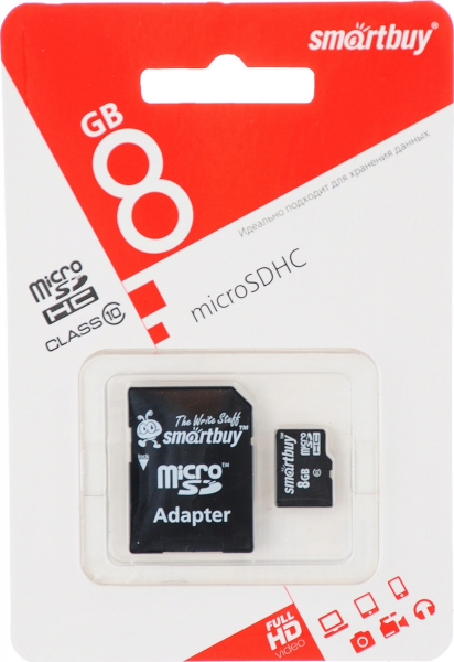 8Gb Карта памяти Smartbuy microSD class 10+SD адаптером - интернет-магазин Сотомикс в Вологде