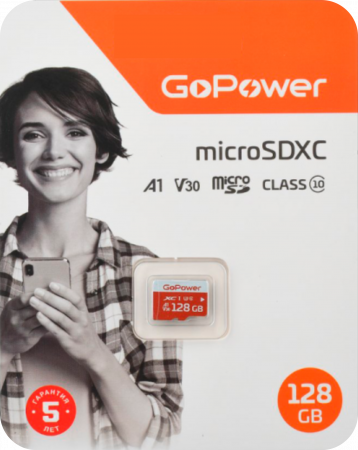 128Gb Карта памяти GoPower micro SD Pro UHS-I U3 V30 - интернет-магазин Сотомикс в Вологде