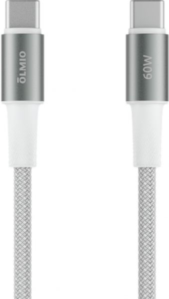 Дата Кабель Olmio Master Type-C-Type-C 60W 1.2m тканевая оплетка белый (041713) - интернет-магазин Сотомикс в Вологде