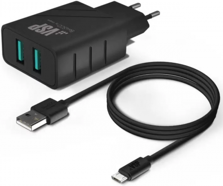 СЗУ BoraSCO 2USB 3A + Дата Кабель Micro USB черный (52579) - интернет-магазин Сотомикс в Вологде