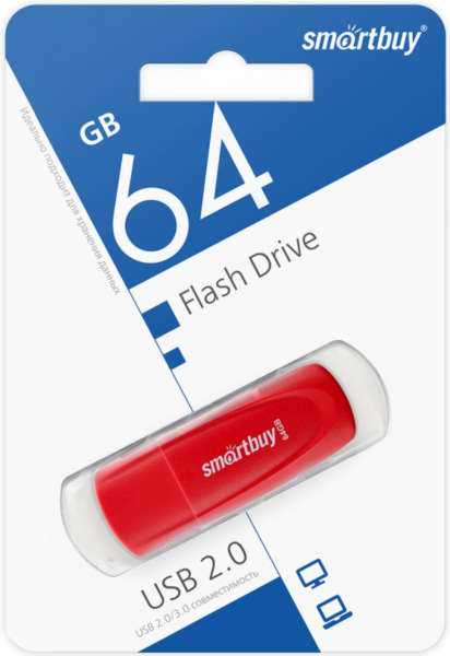 Флэш-память Smartbuy Scout Series USB 2.0 64Gb Red - интернет-магазин Сотомикс в Вологде