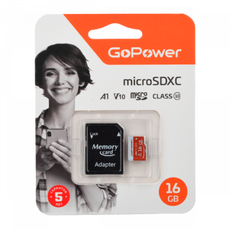 16Gb Карта памяти GoPower microSD UHS-1 U3 10 class+SD адаптер - интернет-магазин Сотомикс в Вологде