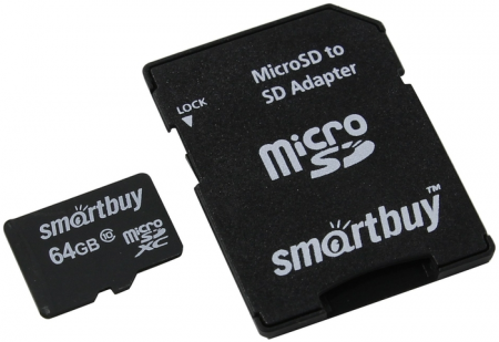64Gb Карта памяти Smartbuy microSD (10 class)+SD адаптером - интернет-магазин Сотомикс в Вологде