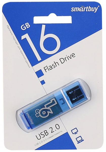 Флэш-память Smartbuy Glossy Series USB 2.0 16Gb Blue - интернет-магазин Сотомикс в Вологде