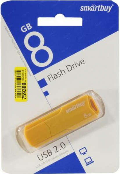 Флэш-память Smartbuy Clue Series USB 2.0 8Gb Yellow - интернет-магазин Сотомикс в Вологде