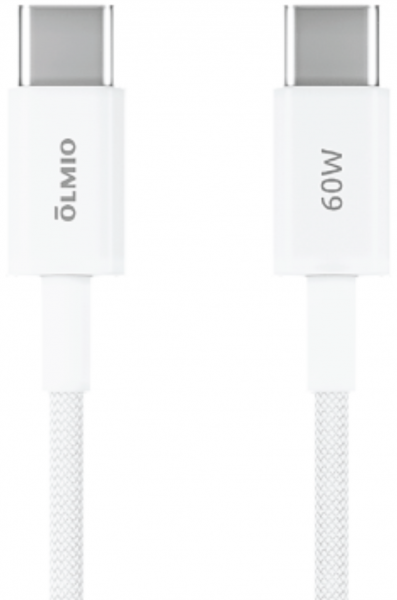 Дата Кабель Olmio Simple Type-C-Type-C 60W 1.2m тканевая оплетка белый (041711) - интернет-магазин Сотомикс в Вологде