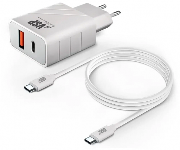 СЗУ BoraSCO USB-A+Type-C PD+QC 35W + Дата Кабель Type-C - Type-C 3A 1m белое (52387) - интернет-магазин Сотомикс в Вологде