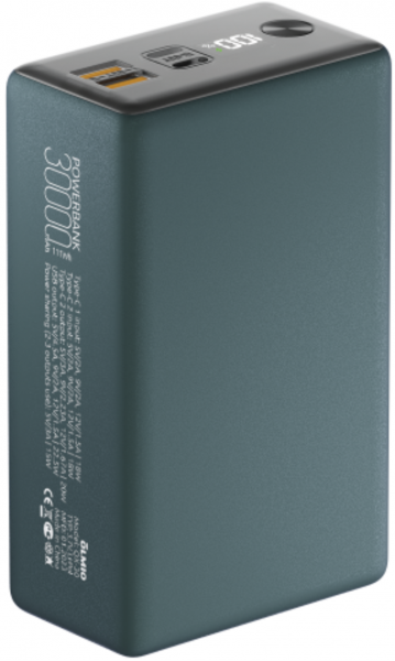 АКБ Olmio внешний QX-30 30000mAh 22.5W QuickCharge 3.0/PD LCD Dark Green (044459) (с/н) - интернет-магазин Сотомикс в Вологде